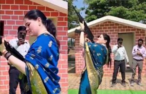 पुलिस लाइन में शस्त्र पूजा, IPS अंकिता शर्मा ने AK-47 से की फायरिंग
